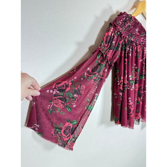 Altar’d State Women’s Medium Blouse Cropped Ruffle Floral Festival Cottage Y2K - Picture 2 of 7